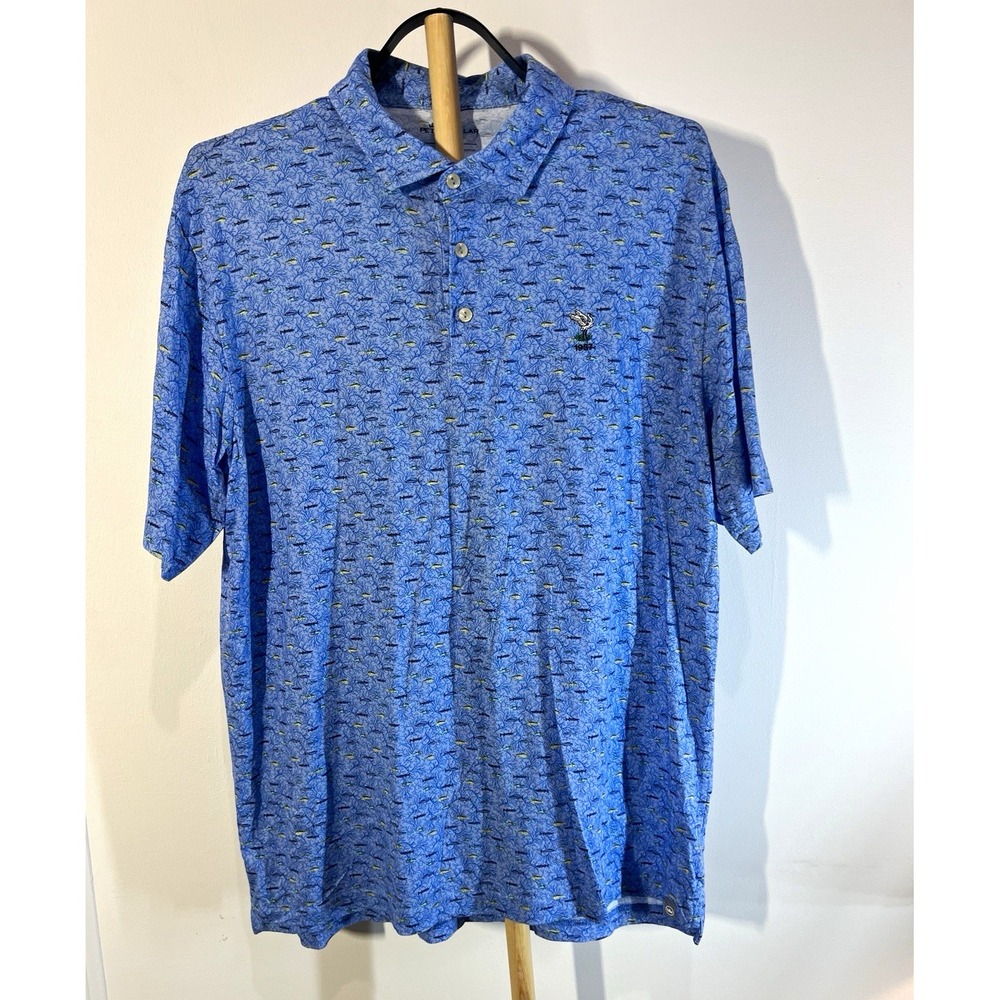 Peter Millar Seaside Carolina Catch Polo Mens L Blue Fish Pima Cotton MF21K88CS